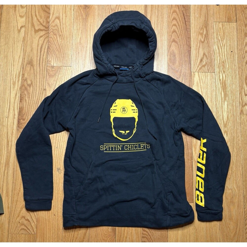 Barstool Spittin Chiclets Bauer Hoodie Mens Med Black Sweatshirt Graphic Hockey